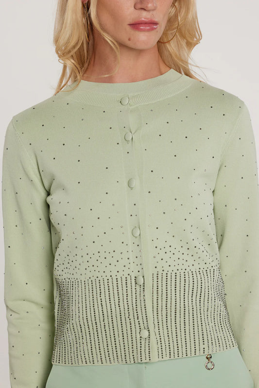 Relish Cardigan MOSS maniche lunghe girocollo con bottoni più applicazioni strass