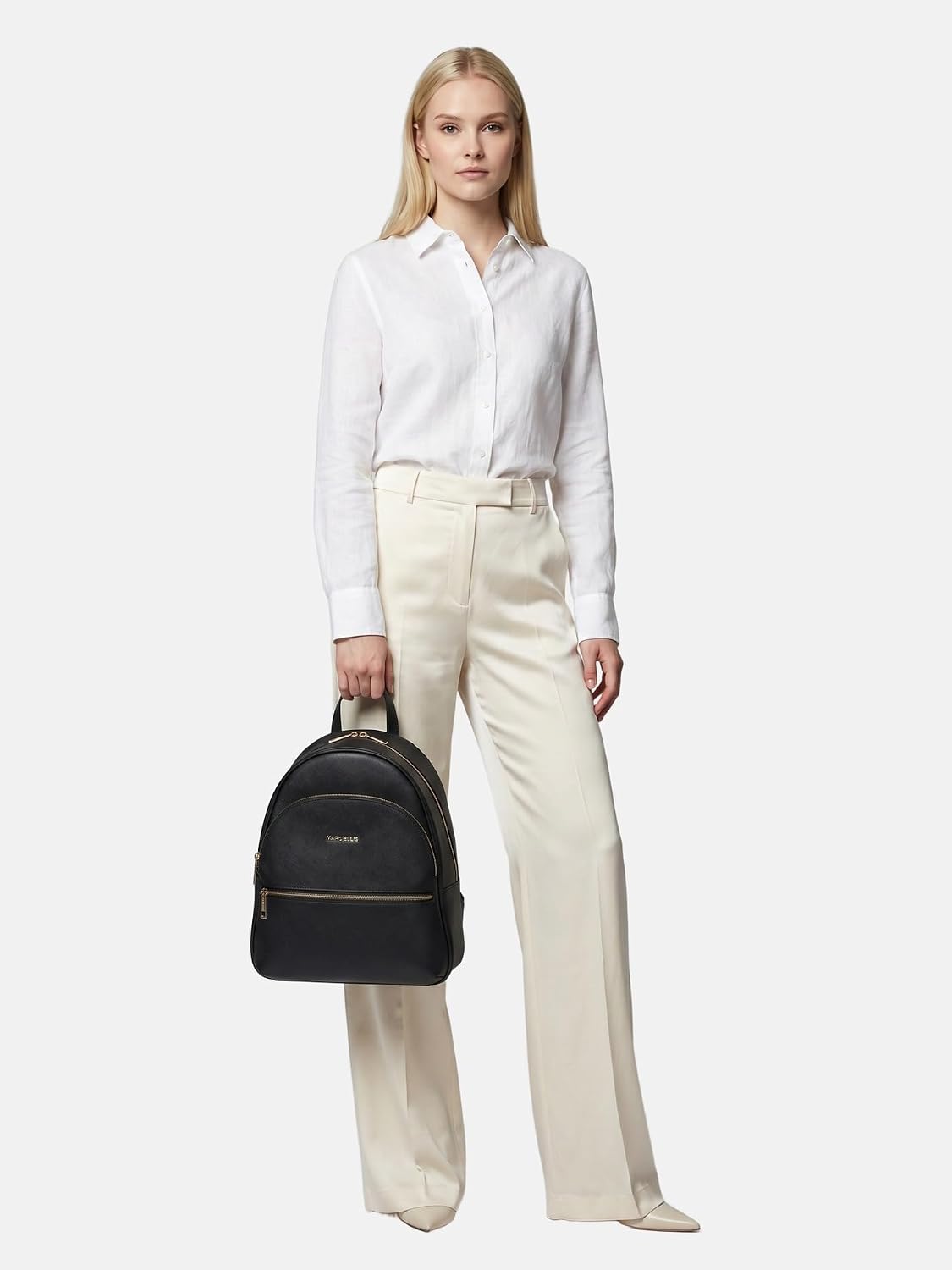MARC ELLIS Zaino donna nero e oro Poliuretano con zip dorata 28x34.5x12 cm Black and Gold