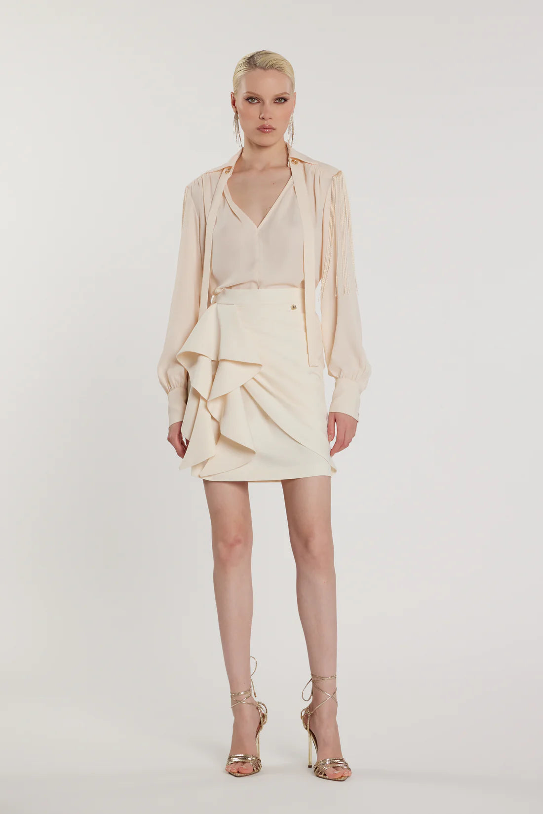 Relish Blusa FLAPS scollo a V maniche lunghe più fusciacca più frange