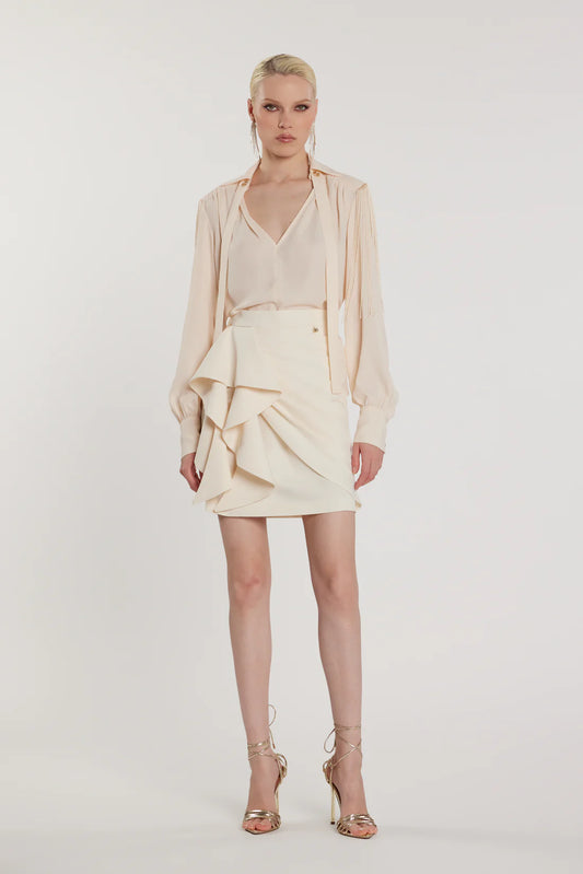 Relish Blusa FLAPS scollo a V maniche lunghe più fusciacca più frange