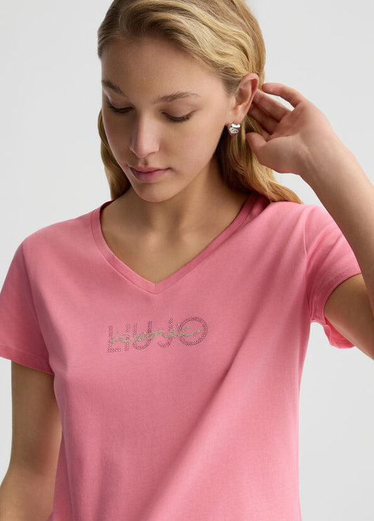 T-shirt con logo e strass LIUJO articolo  TA5179J6040M9179