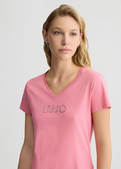 T-shirt con logo e strass LIUJO articolo  TA5179J6040M9179