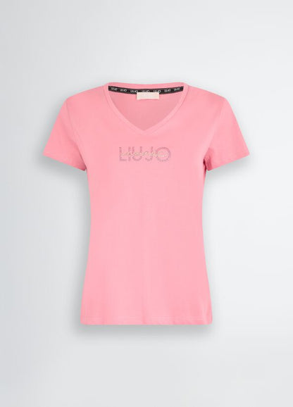 T-shirt con logo e strass LIUJO articolo  TA5179J6040M9179