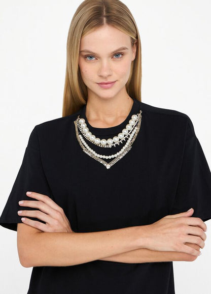 T-shirt con perle e strass LIUJO  articolo  CF5063J008822222