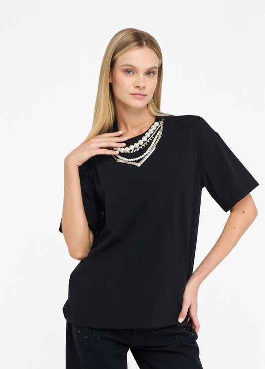 T-shirt con perle e strass LIUJO  articolo  CF5063J008822222