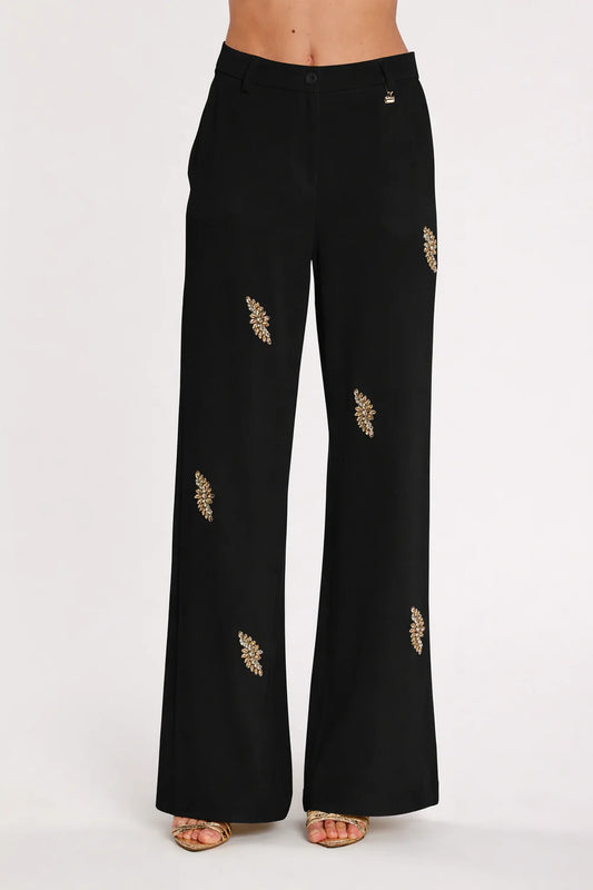 Relish Pantalone AVEZAM vita alta ampia con applicazioni strass