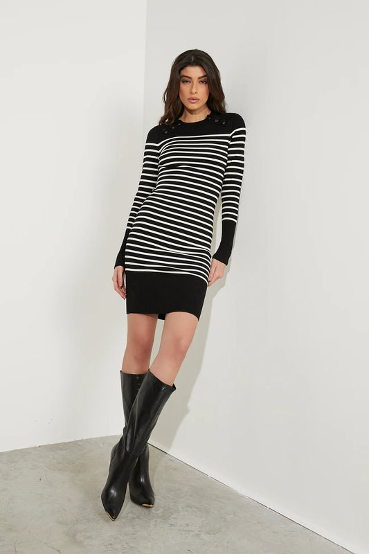 DAFNE short, long-sleeved dress with lapel and striped buttons