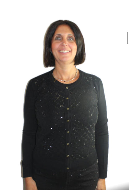 Cardigan NERO  con logo e strass ARTICOLO 421BD53015