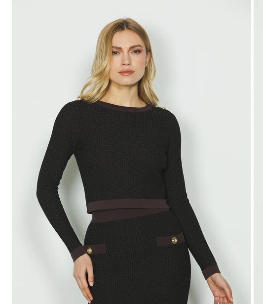 Maglia LINDA_A manica lunga con bottoni jacquard logo