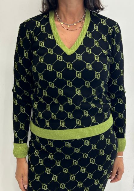 V-neck sweater with GAUDI jacquard logo item 321BD53013