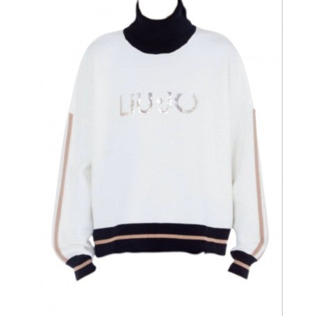 Liu Jo white/black turtleneck sweater with sequin logo TF3215