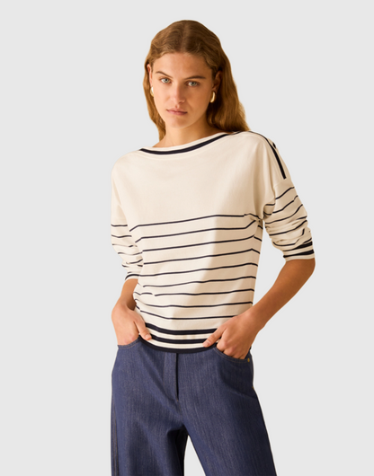 Marinière in maglia stretch colore AVORIO/BLU PENNY BLACK