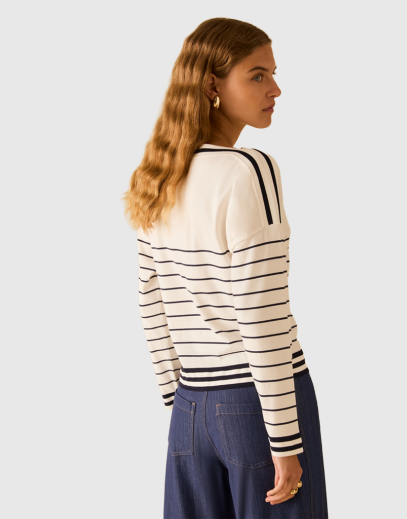 Marinière in maglia stretch colore AVORIO/BLU PENNY BLACK