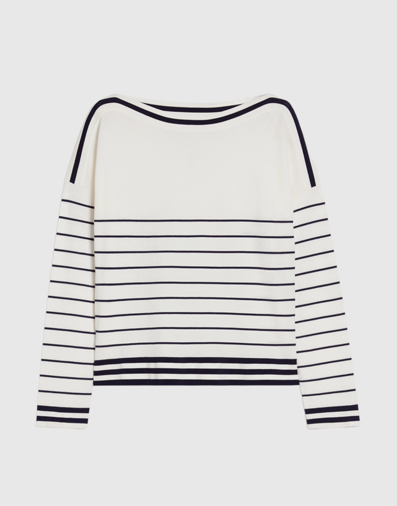 Marinière in maglia stretch colore AVORIO/BLU PENNY BLACK