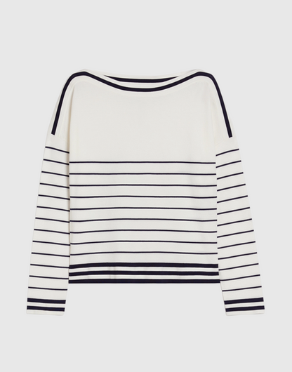 Marinière in maglia stretch colore AVORIO/BLU PENNY BLACK