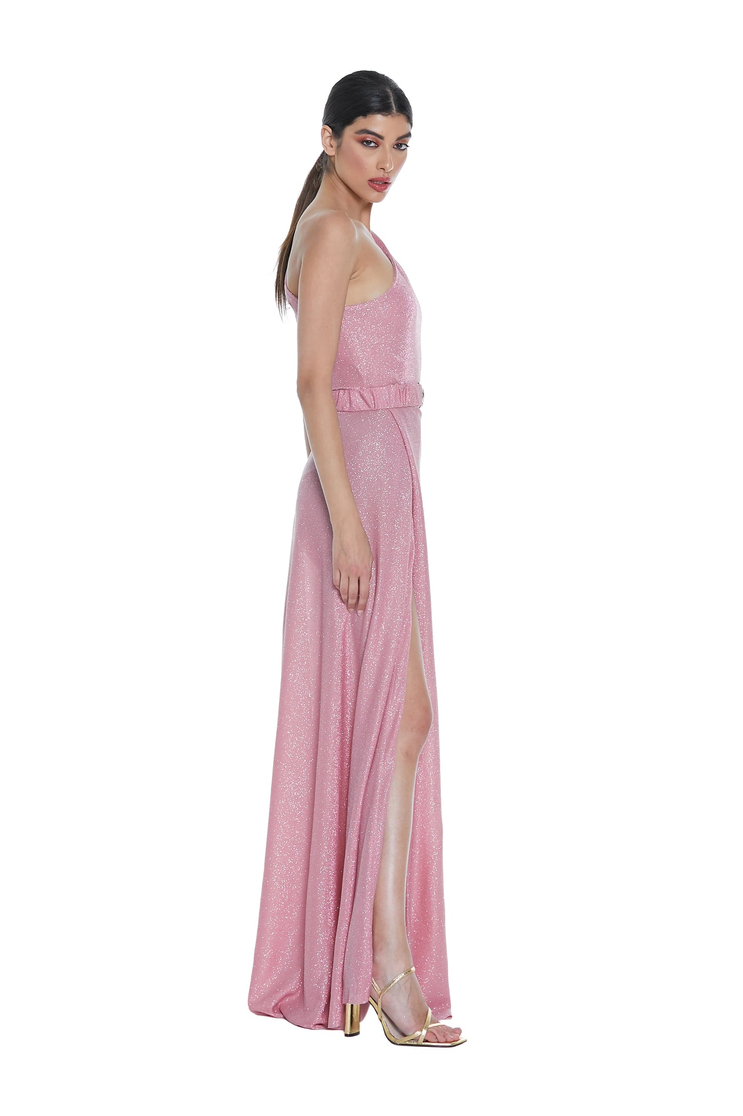 ALSAFI one-shoulder dress with slit plus glitter belt RCP2309578019