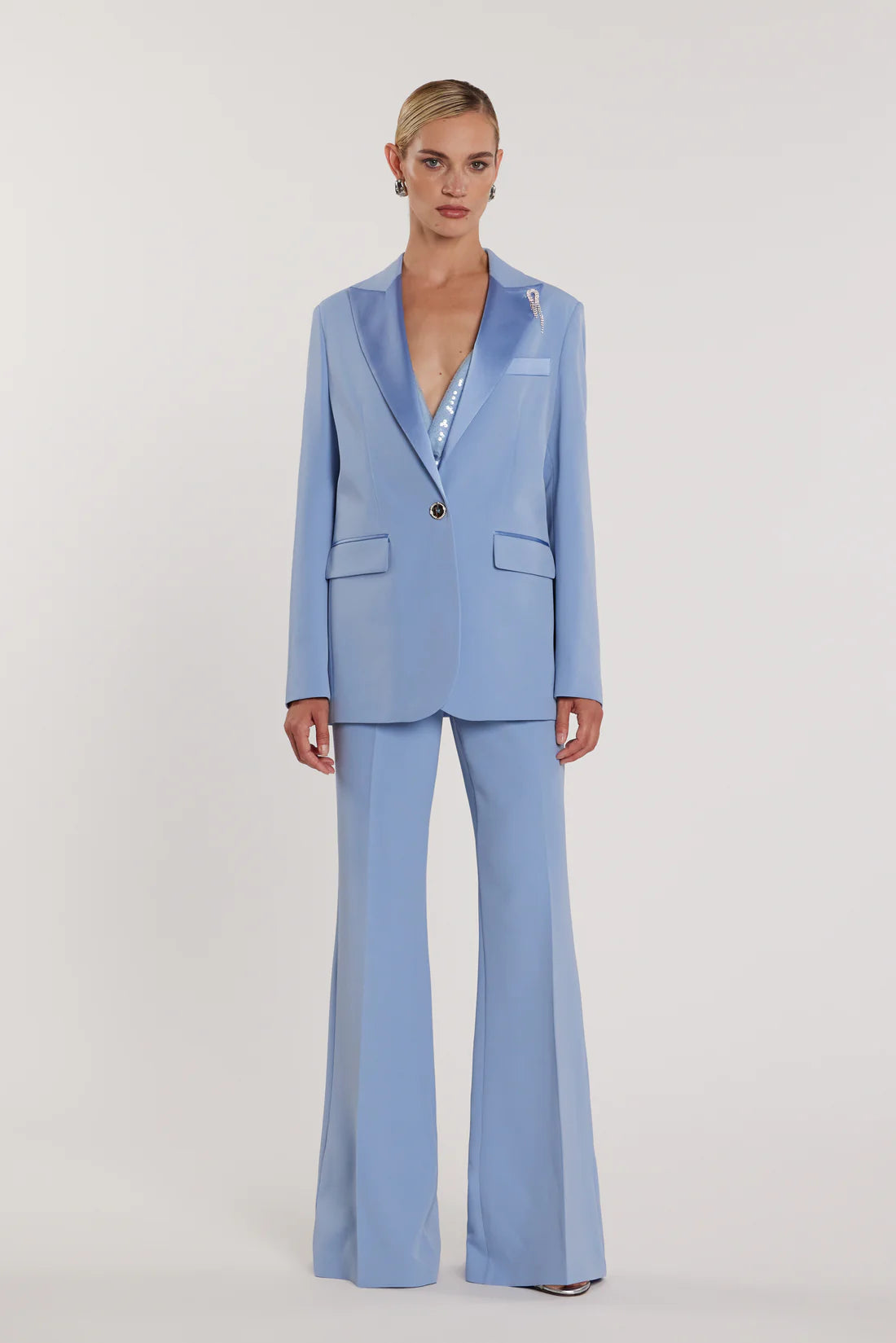 Relish BARRINGTON Pantalone vita alta a zampa con inserti in raso