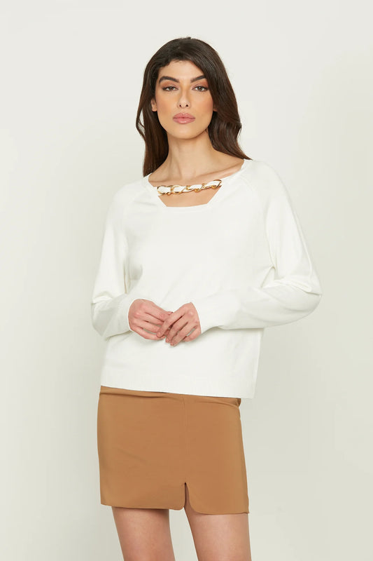 IRENE long-sleeved square-neck sweater with chain insert 