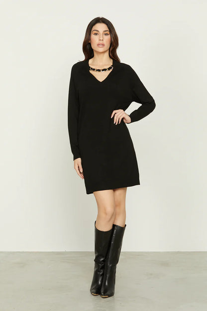 METICO short, long-sleeved, v-neck dress with chain application