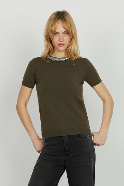 Maglia ACTERIA mezza manica con goccia più applicazione perline più strass RELISH
