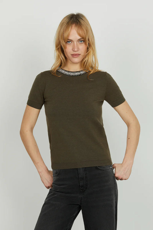 Maglia ACTERIA mezza manica con goccia più applicazione perline più strass RELISH