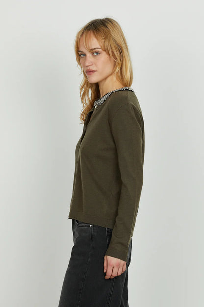 Cardigan SARIA manica lunga con applicazione strass più perline RELISH