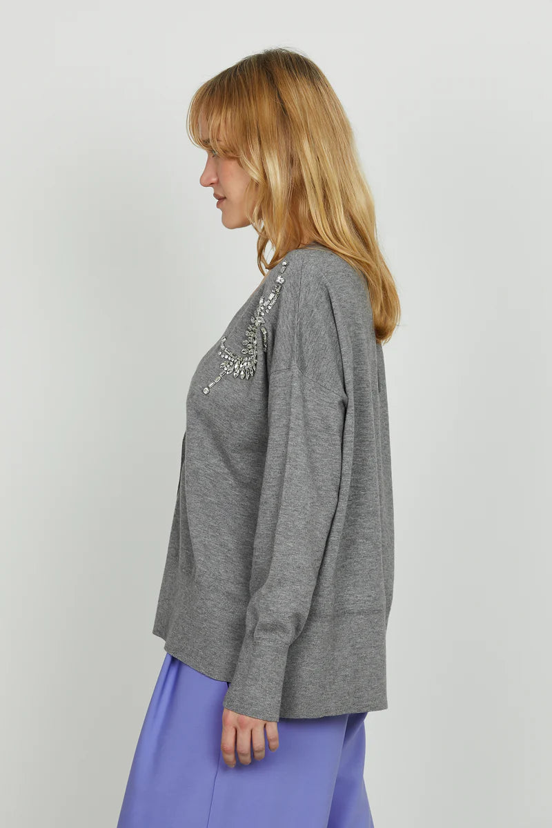 Cardigan VENETICO manica lunga over f.do asimmetrico con applicazione pietre RELISH