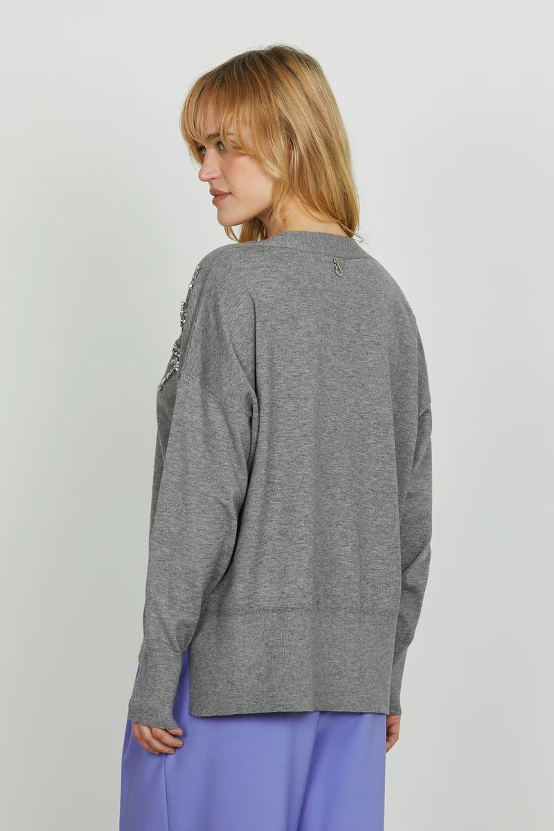 Cardigan VENETICO manica lunga over f.do asimmetrico con applicazione pietre RELISH
