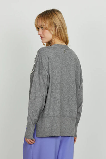 Cardigan VENETICO manica lunga over f.do asimmetrico con applicazione pietre RELISH