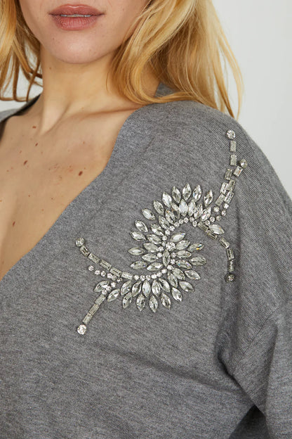 Cardigan VENETICO manica lunga over f.do asimmetrico con applicazione pietre RELISH