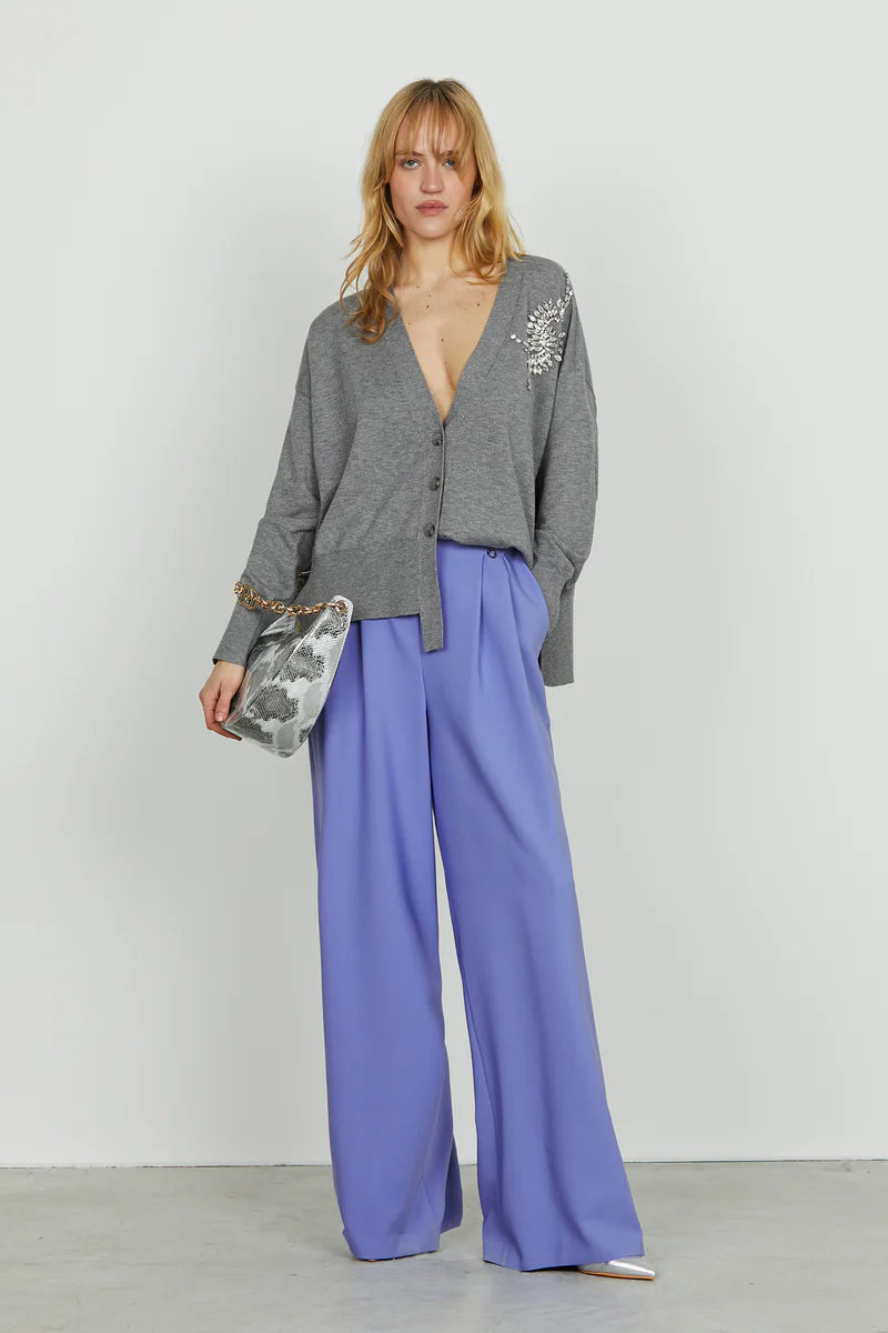 Cardigan VENETICO manica lunga over f.do asimmetrico con applicazione pietre RELISH