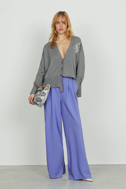 Cardigan VENETICO manica lunga over f.do asimmetrico con applicazione pietre RELISH