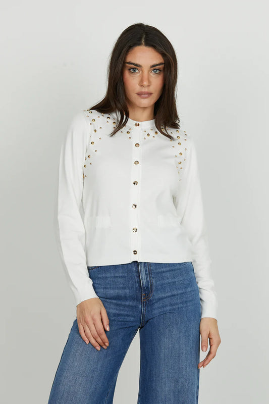 Cardigan BEATRICE_B manica lunga con patte più applicazione borchie RELISH