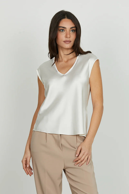 Blusa INQUAM mezza manica aletta scollo v con applicazione strass RELISH