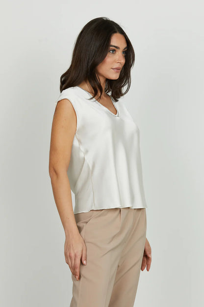 Blusa INQUAM mezza manica aletta scollo v con applicazione strass RELISH