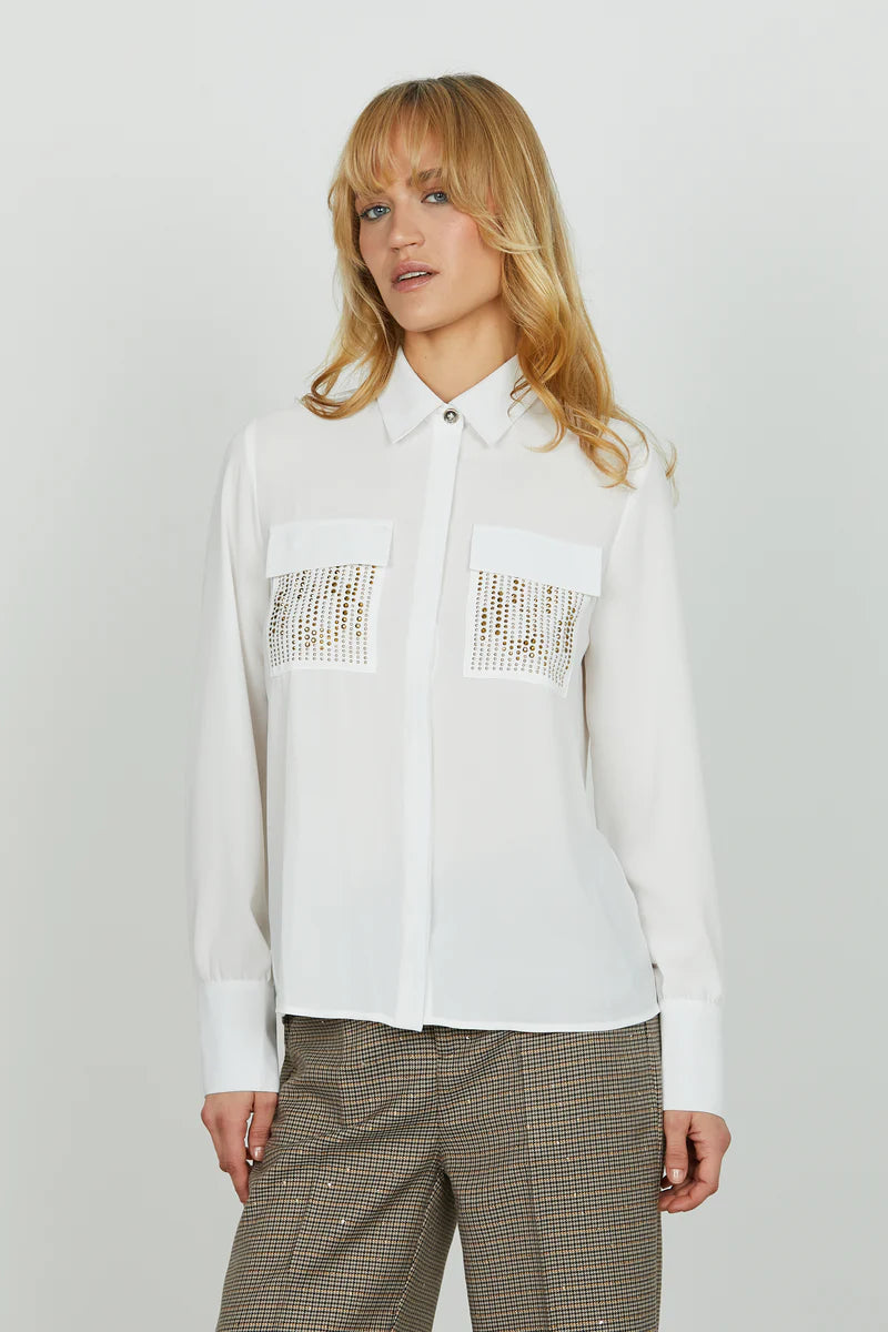 Camicia JUWELL manica lunga con tasche con strass più borchie più patte RELISH