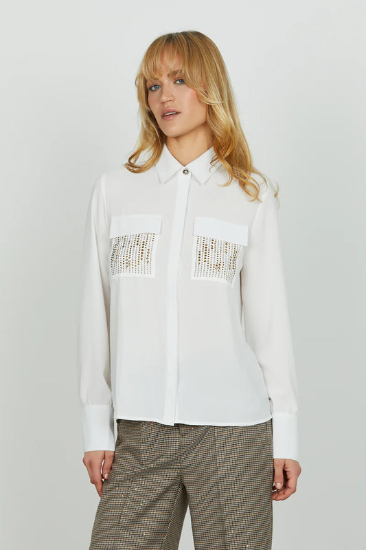 Camicia JUWELL manica lunga con tasche con strass più borchie più patte RELISH