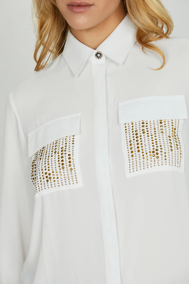 Camicia JUWELL manica lunga con tasche con strass più borchie più patte RELISH