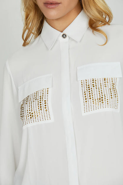Camicia JUWELL manica lunga con tasche con strass più borchie più patte RELISH