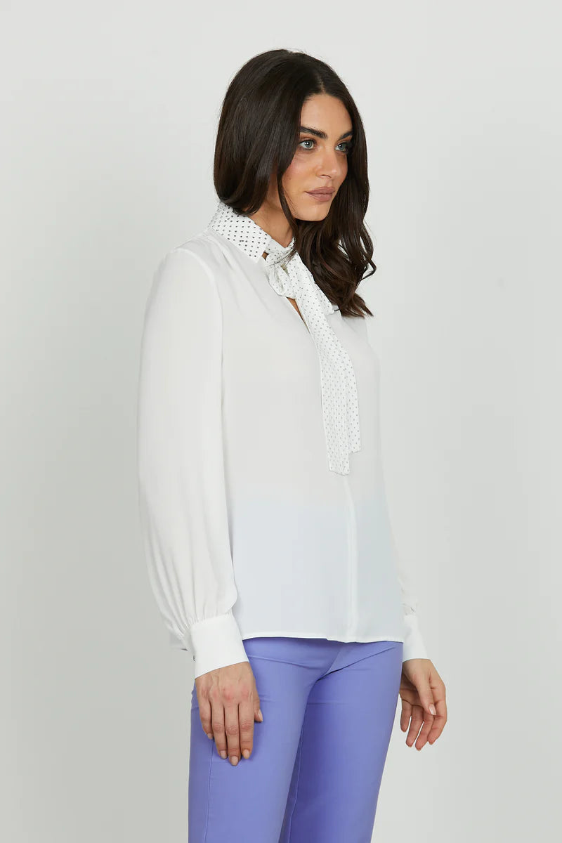 Blusa TUCSONAS manica lunga con colletto più fusciacca con strass RELISH