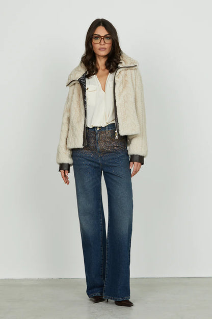 Ecopelliccia THIMOTYN manica lunga con lavorazione trecce più inserti ecopelle più zip