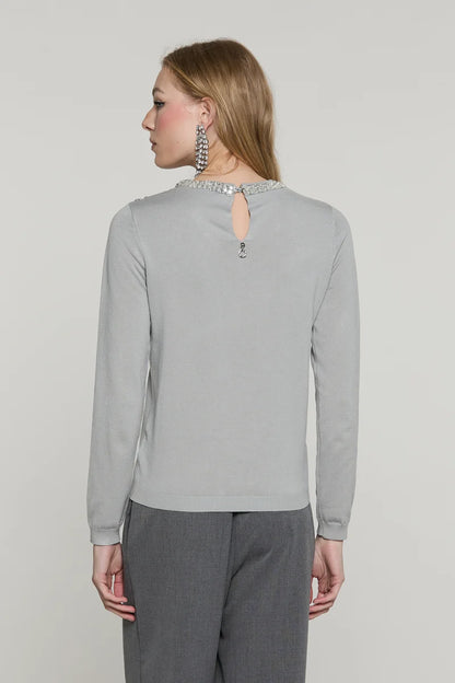 Maglia JORIA manica lunga con bordo paillettes più pietre più goccia schiena RELISH
