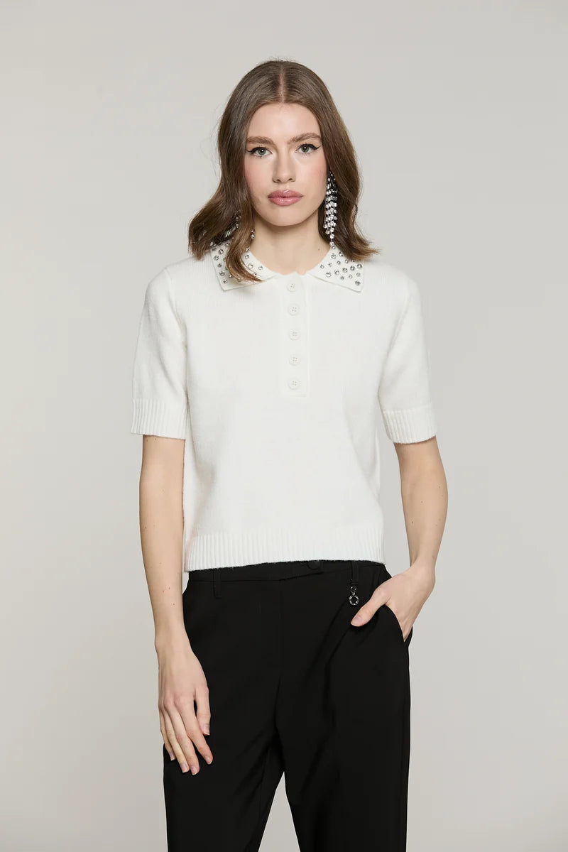 Maglia CUMMING mezza manica colletto con applicazioni strass RELISH