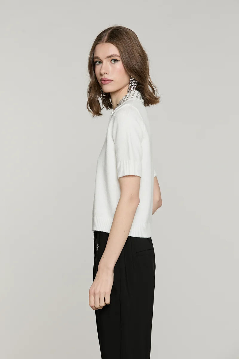 Maglia CUMMING mezza manica colletto con applicazioni strass RELISH