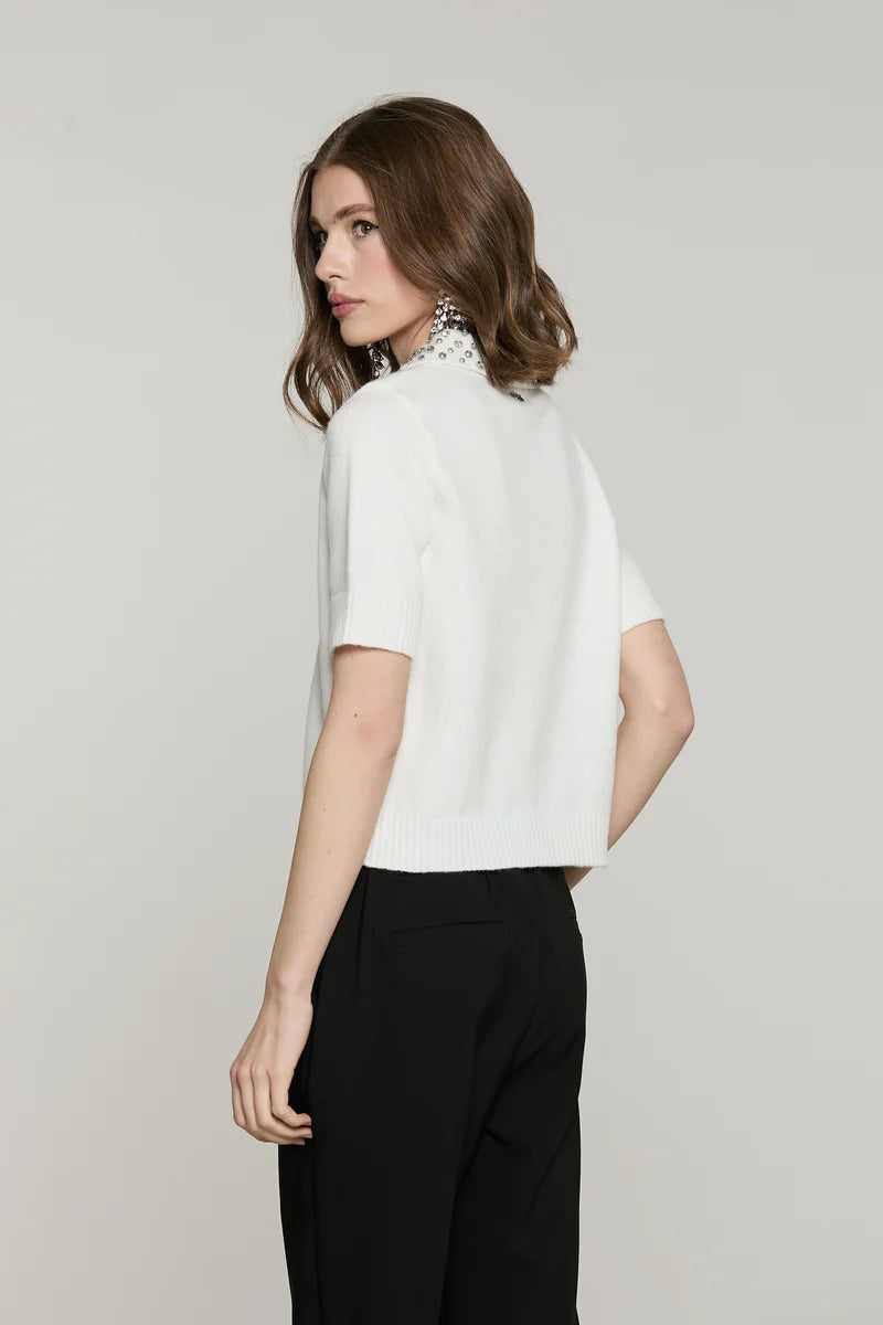 Maglia CUMMING mezza manica colletto con applicazioni strass RELISH