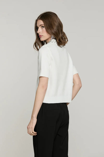 Maglia CUMMING mezza manica colletto con applicazioni strass RELISH