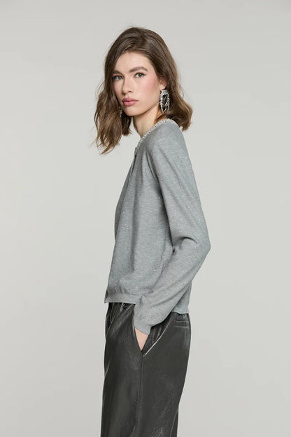 Cardigan SADE manica lunga girocollo con bottoni crystal più paillettes RELISH