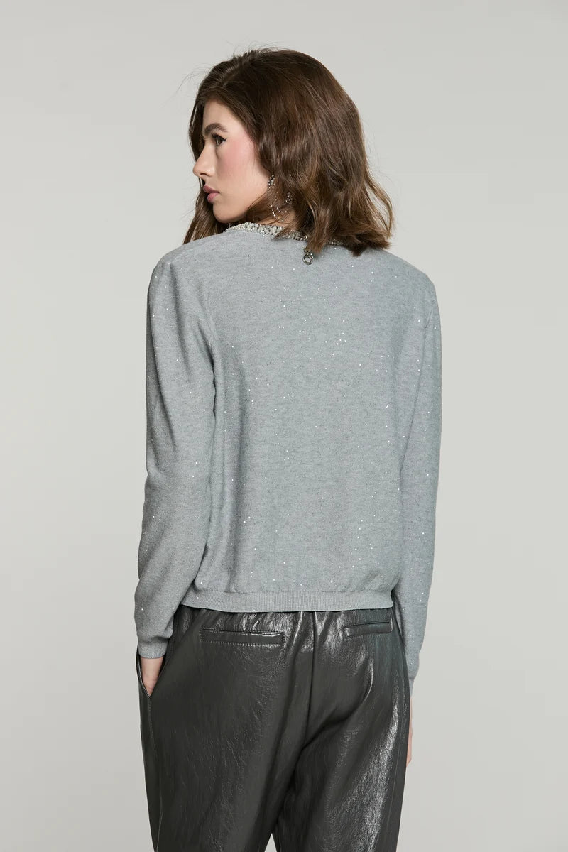 Cardigan SADE manica lunga girocollo con bottoni crystal più paillettes RELISH