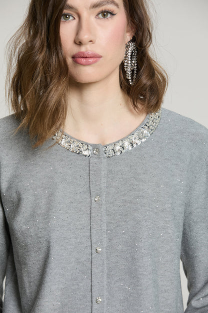Cardigan SADE manica lunga girocollo con bottoni crystal più paillettes RELISH