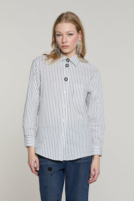 Camicia MANACORA manica lunga con tasca più copribottoni gioiello righe